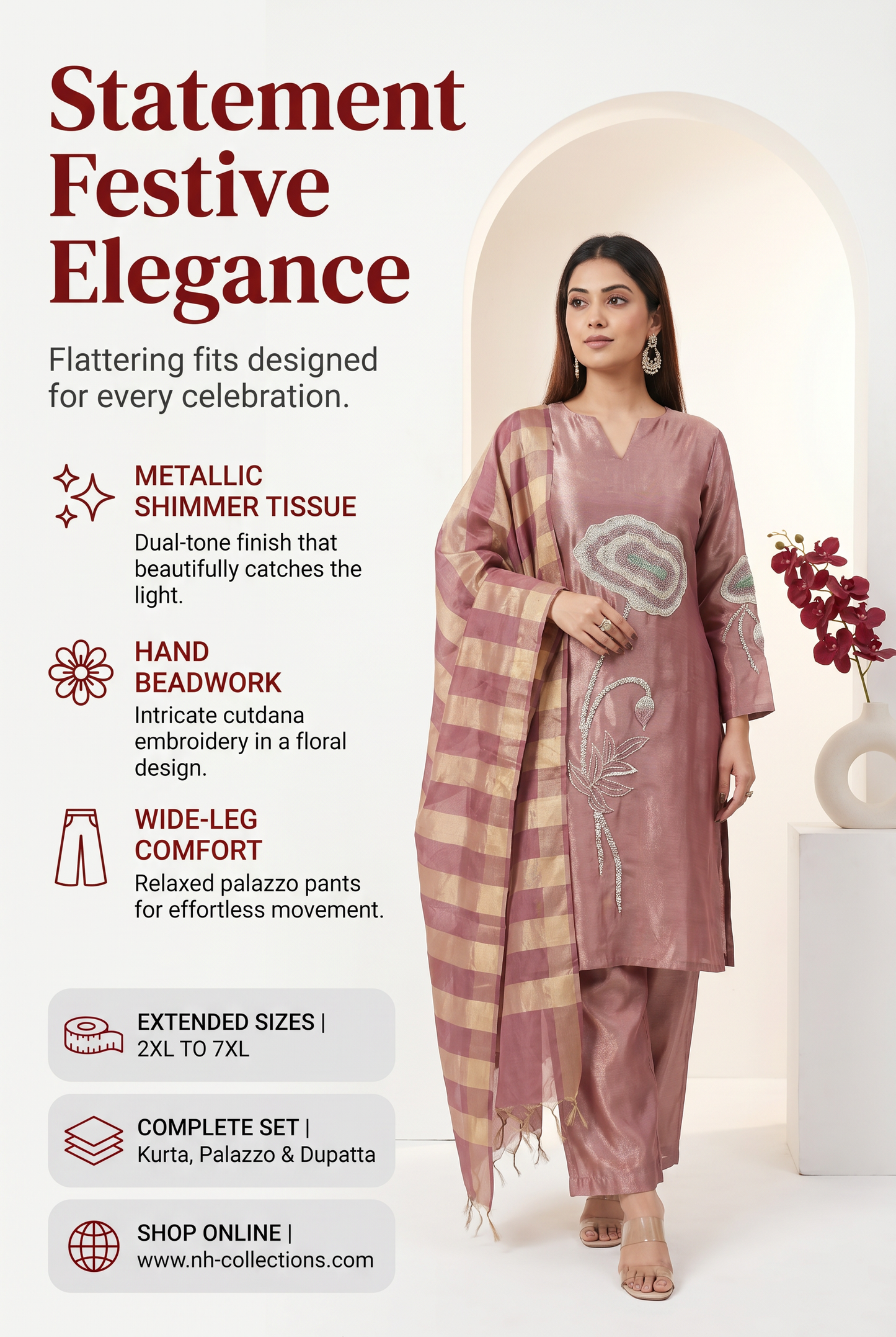 Women's Metallic Shimmer Silk Tissue Dual-Tone Kurta Set from 2XL to 7XL