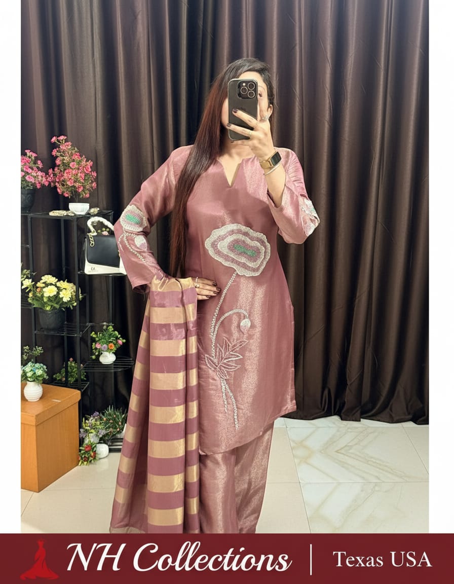 Women's Metallic Shimmer Silk Tissue Dual-Tone Kurta Set from 2XL to 7XL