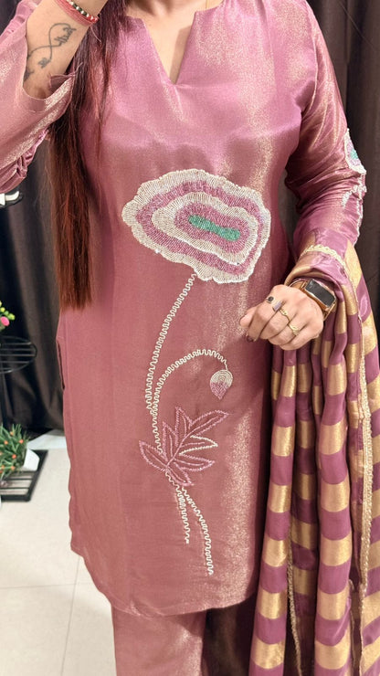 Women's Metallic Shimmer Silk Tissue Dual-Tone Kurta Set from 2XL to 7XL