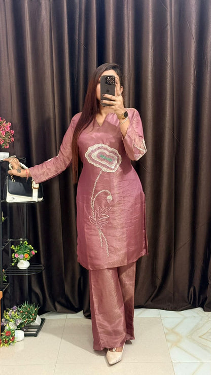 Women's Metallic Shimmer Silk Tissue Dual-Tone Kurta Set from 2XL to 7XL