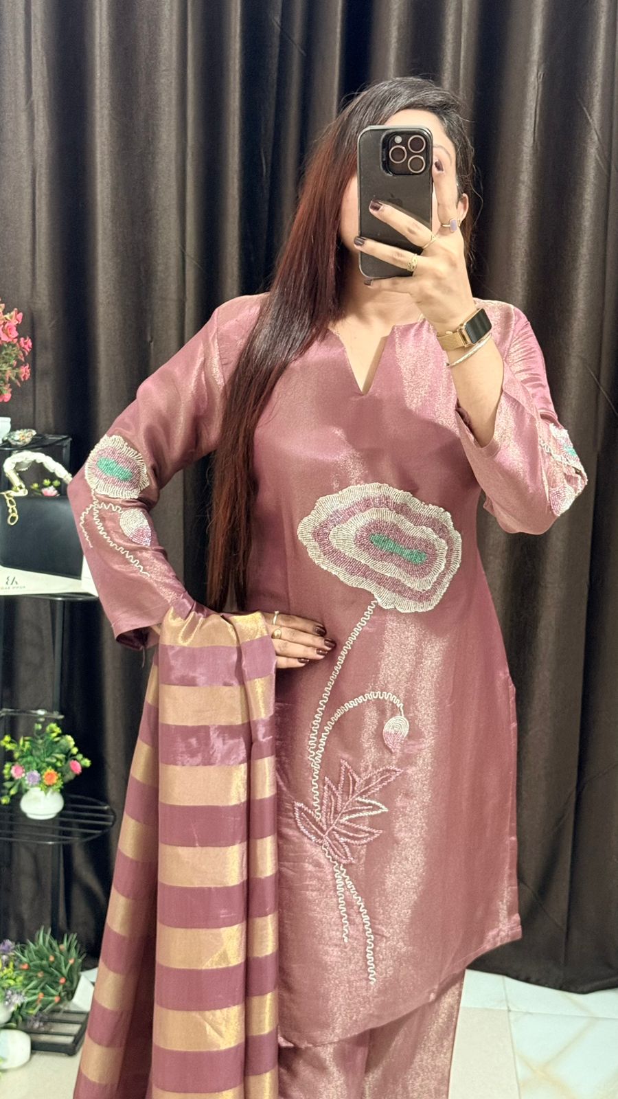 Women's Metallic Shimmer Silk Tissue Dual-Tone Kurta Set from 2XL to 7XL