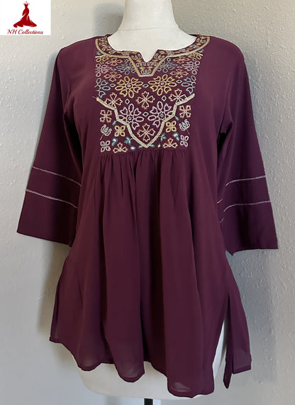 Women's wine color georgette blouse in L