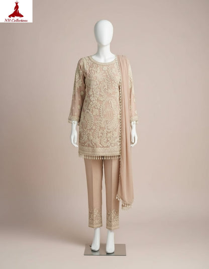 Women’s pale mauve georgette kurta Set with bead work in S & M