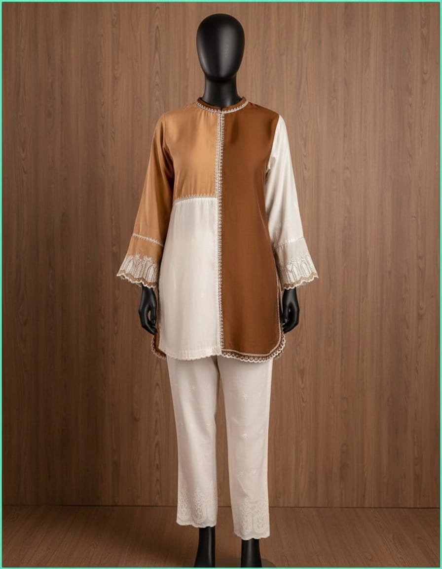 Women's Muslin silk coord set in shades of brown (L, XL, 3XL)