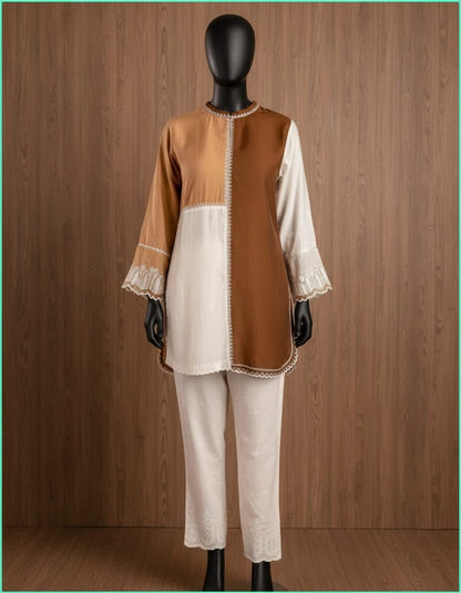 Women's Muslin silk coord set in shades of brown (L, XL, 3XL)