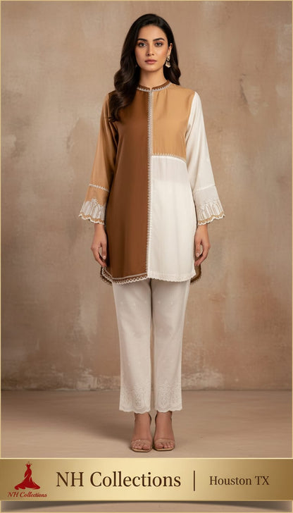 Women's Muslin silk coord set in shades of brown (L, XL, 3XL)