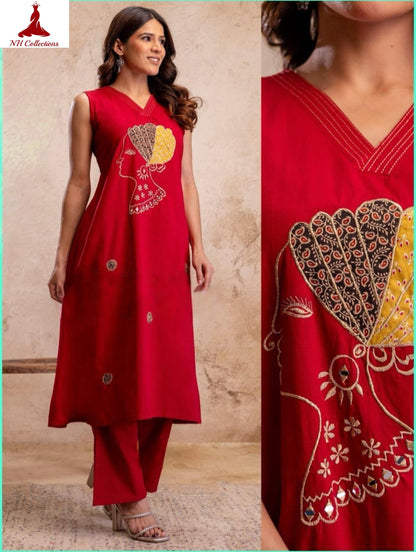 Women's embroidered African Queen Tunic Set – 2-Piece (Red)