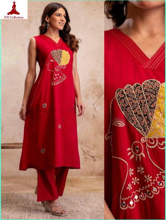 Women's embroidered African Queen Tunic Set – 2-Piece (Red)