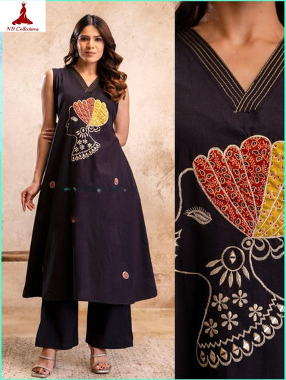 Women's embroidered African Queen Tunic Set – 2-Piece (Black)