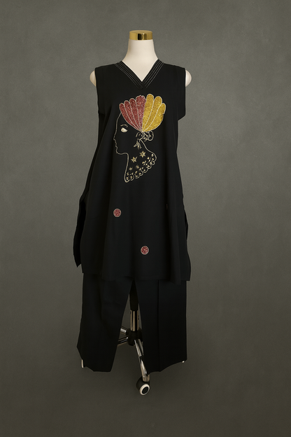 Women's embroidered African Queen Tunic Set – 2-Piece (Black)