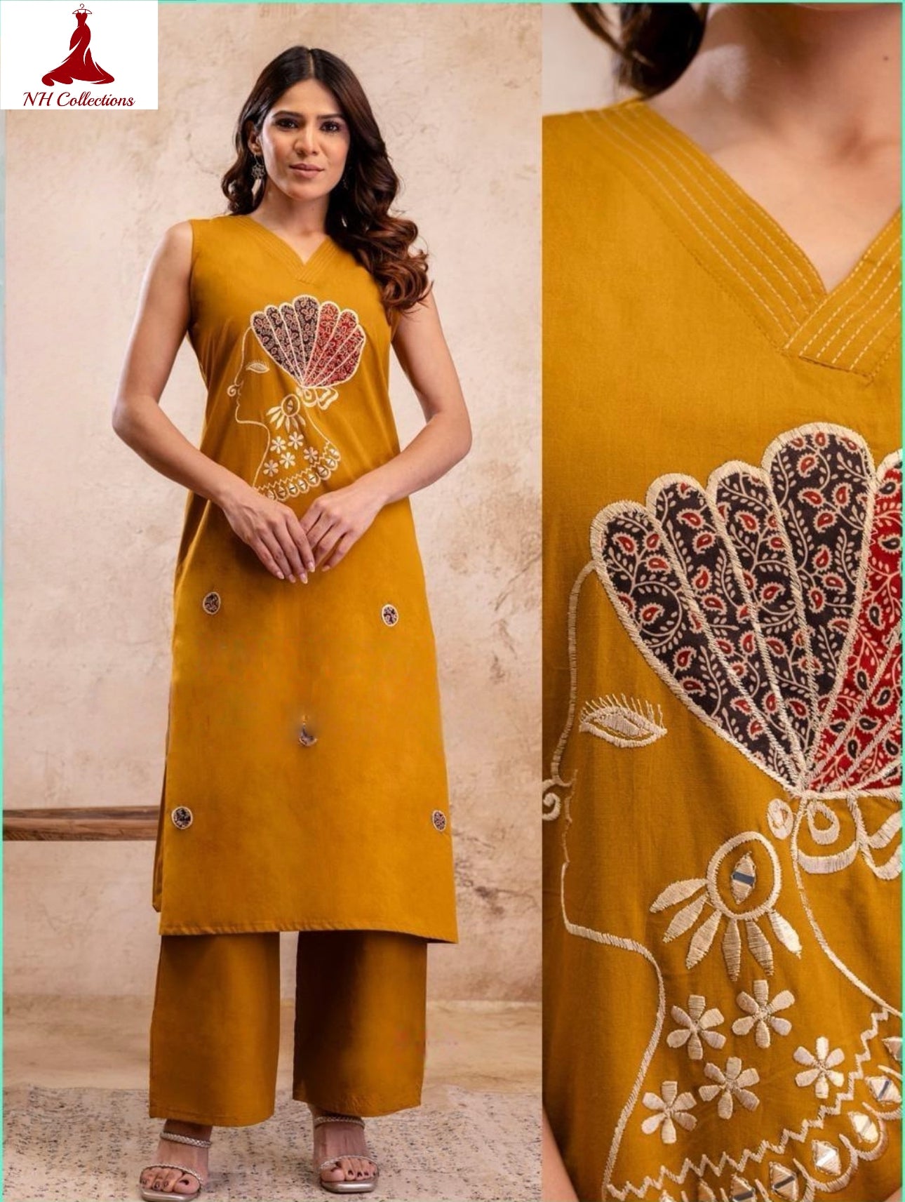 Women's embroidered African Queen Tunic Set – 2-Piece (Mustard)
