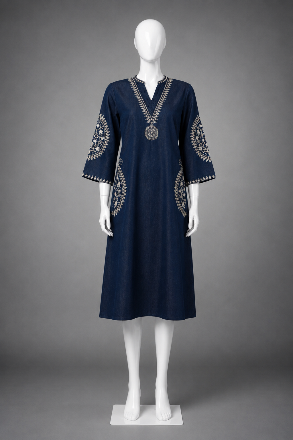 Women's Denim Aline dress with V neck (2XL to 3XL)