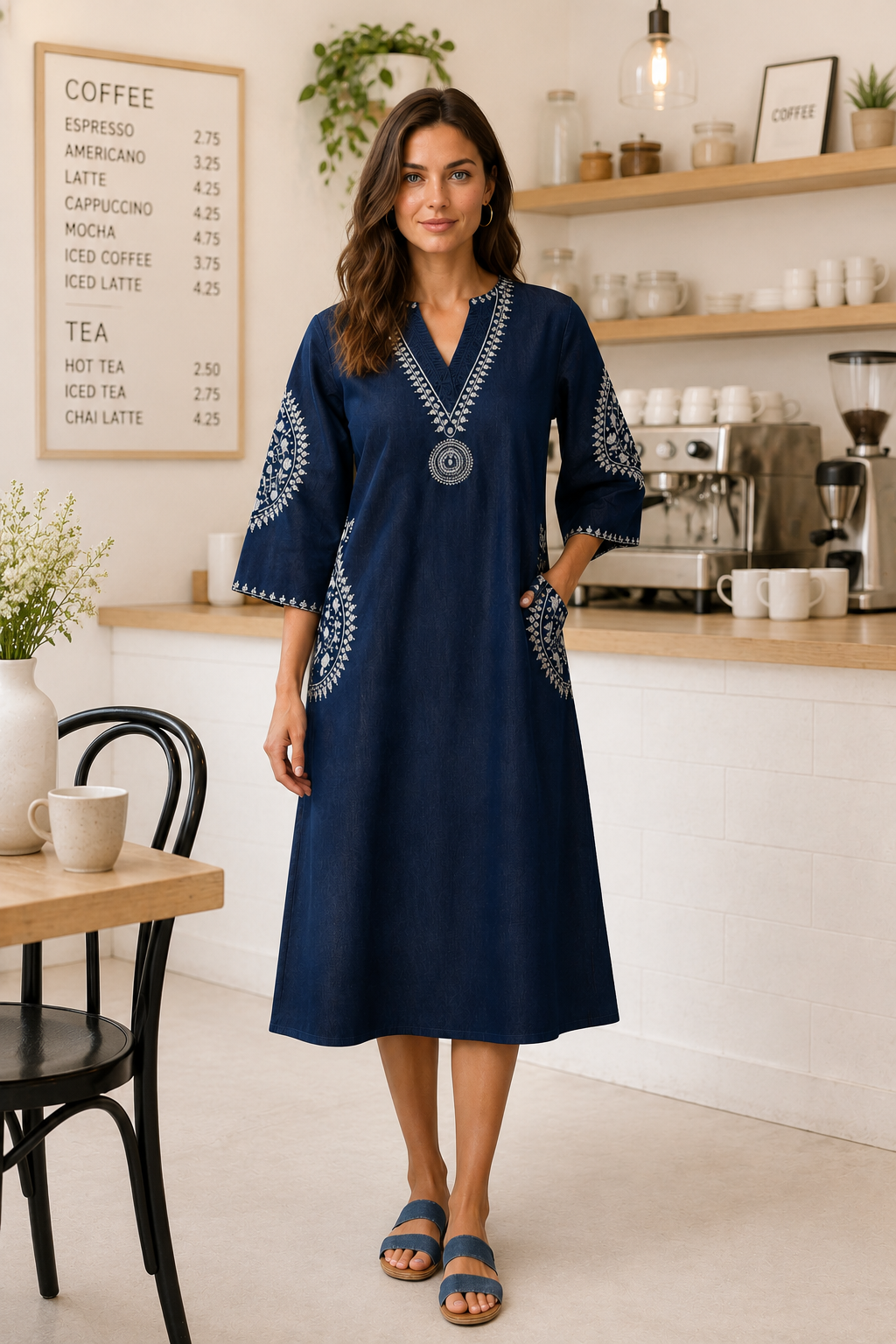 Women's Denim Aline dress with V neck (2XL to 3XL)