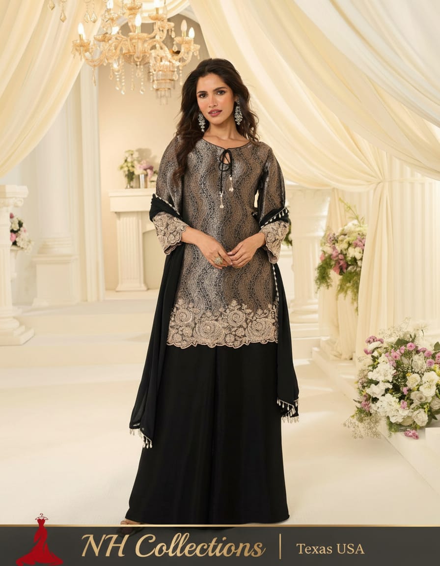 Women's Jacquard Banaras Pallazo set with bead work in M, L & XL