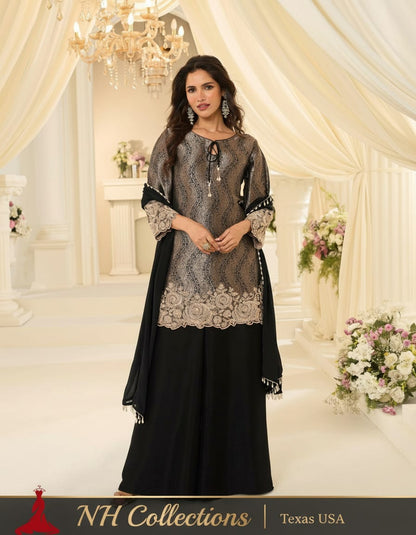 Women's Jacquard Banaras Pallazo set with bead work in M, L & XL