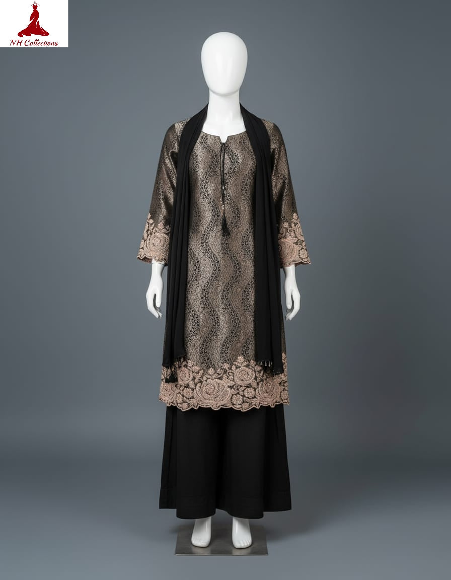 Women's Jacquard Banaras Pallazo set with bead work in M, L & XL