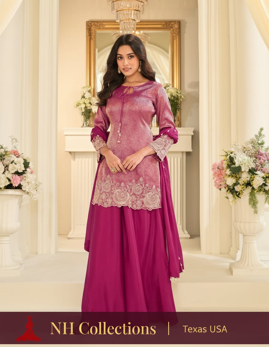 Women's Jacquard Banaras Pallazo set with bead work in M, L & XL
