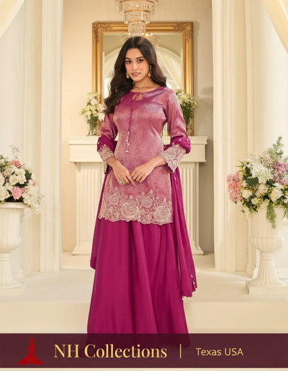 Women's Jacquard Banaras Pallazo set with bead work in M, L & XL