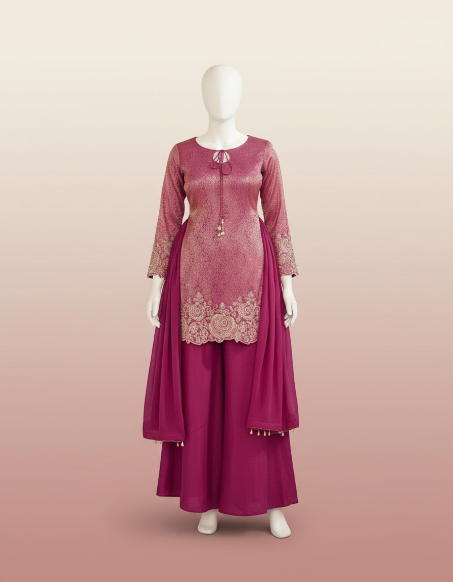 Women's Jacquard Banaras Pallazo set with bead work in M, L & XL