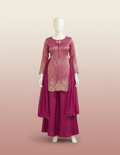 Women's Jacquard Banaras Pallazo set with bead work in M, L & XL