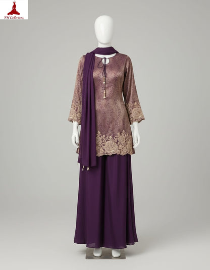 Women's Jacquard Banaras Pallazo set with bead work in M, L & XL