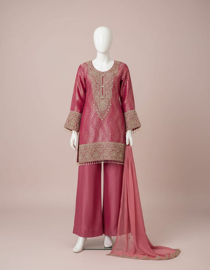 Women's Jacquard Banaras Pallazo set with bead work on neck and hemline in M & L