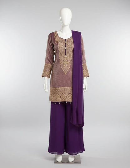 Women's Jacquard Banaras Pallazo set with bead work on neck and hemline in M & L