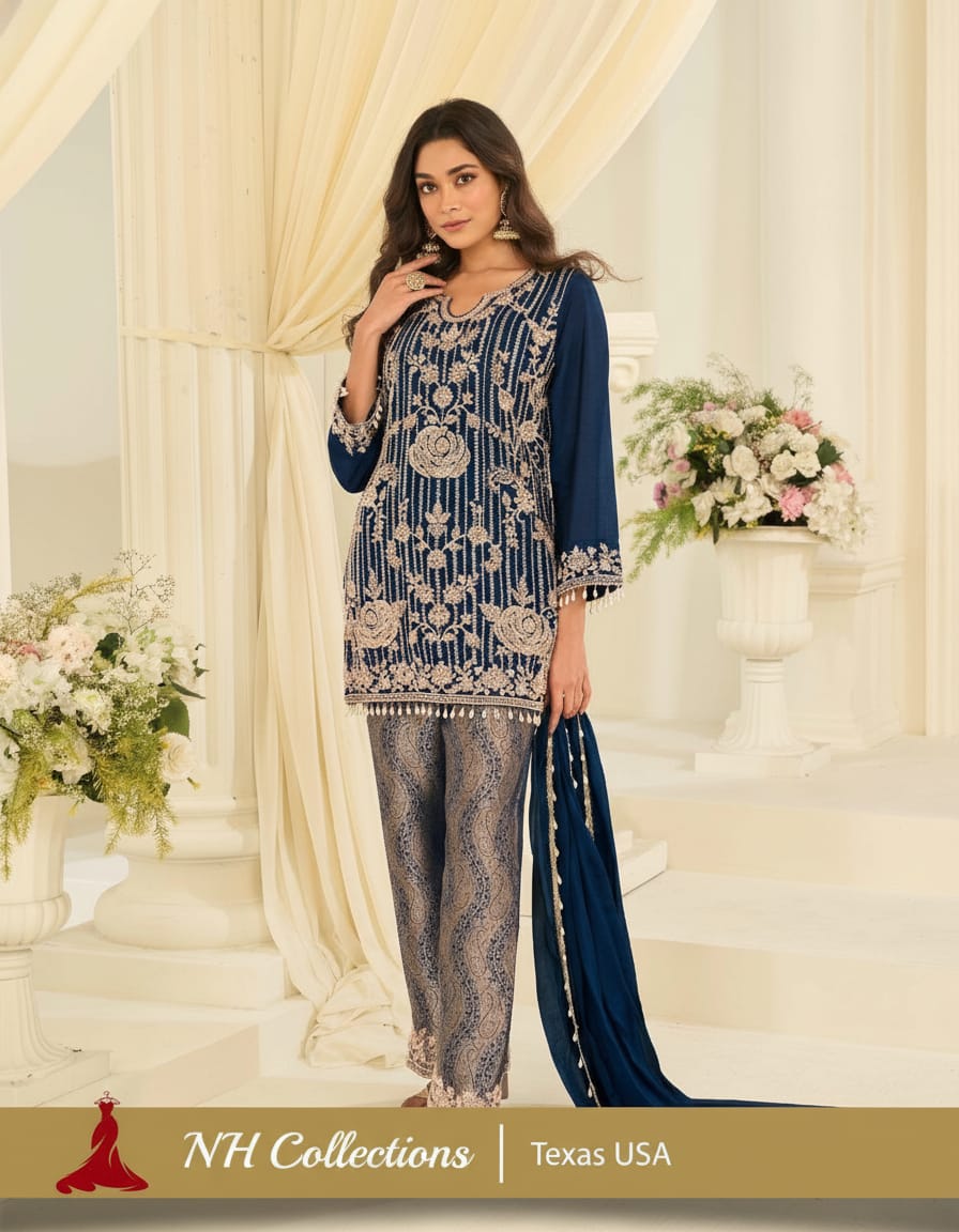 Women's Jacquard Banaras Pant set with all over bead work in M, L & XL