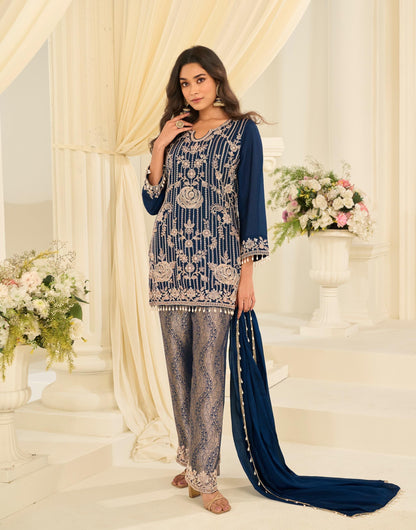 Women's Jacquard Banaras Pant set with all over bead work in M, L & XL