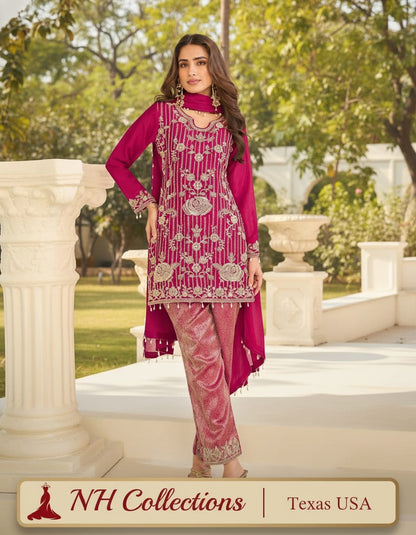 Women's Jacquard Banaras Pant set with all over bead work in M, L & XL