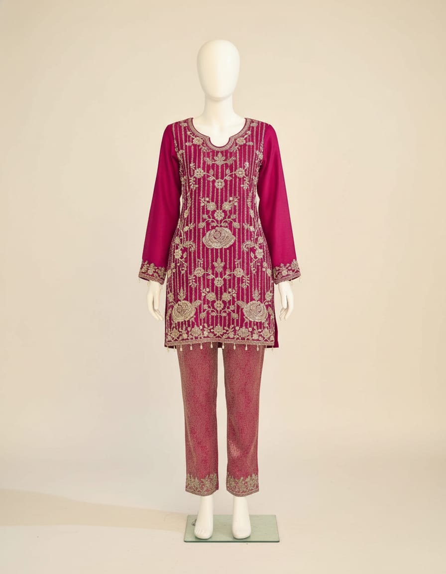 Women's Jacquard Banaras Pant set with all over bead work in M, L & XL