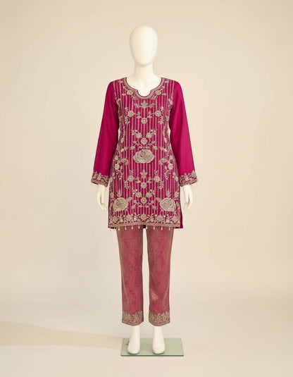 Women's Jacquard Banaras Pant set with all over bead work in M, L & XL