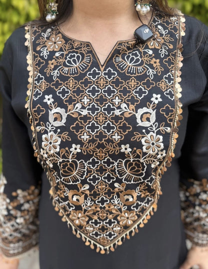 Women's Blue & Black color embroidery coord sets with coin lace (S, M, L)