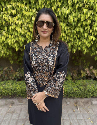 Women's Blue & Black color embroidery coord sets with coin lace (S, M, L)