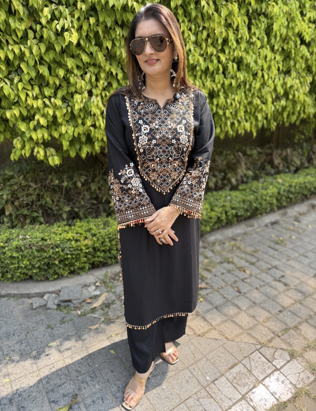 Women's Blue & Black color embroidery coord sets with coin lace (S, M, L)