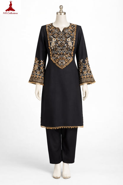 Women's Blue & Black color embroidery coord sets with coin lace (S, M, L)