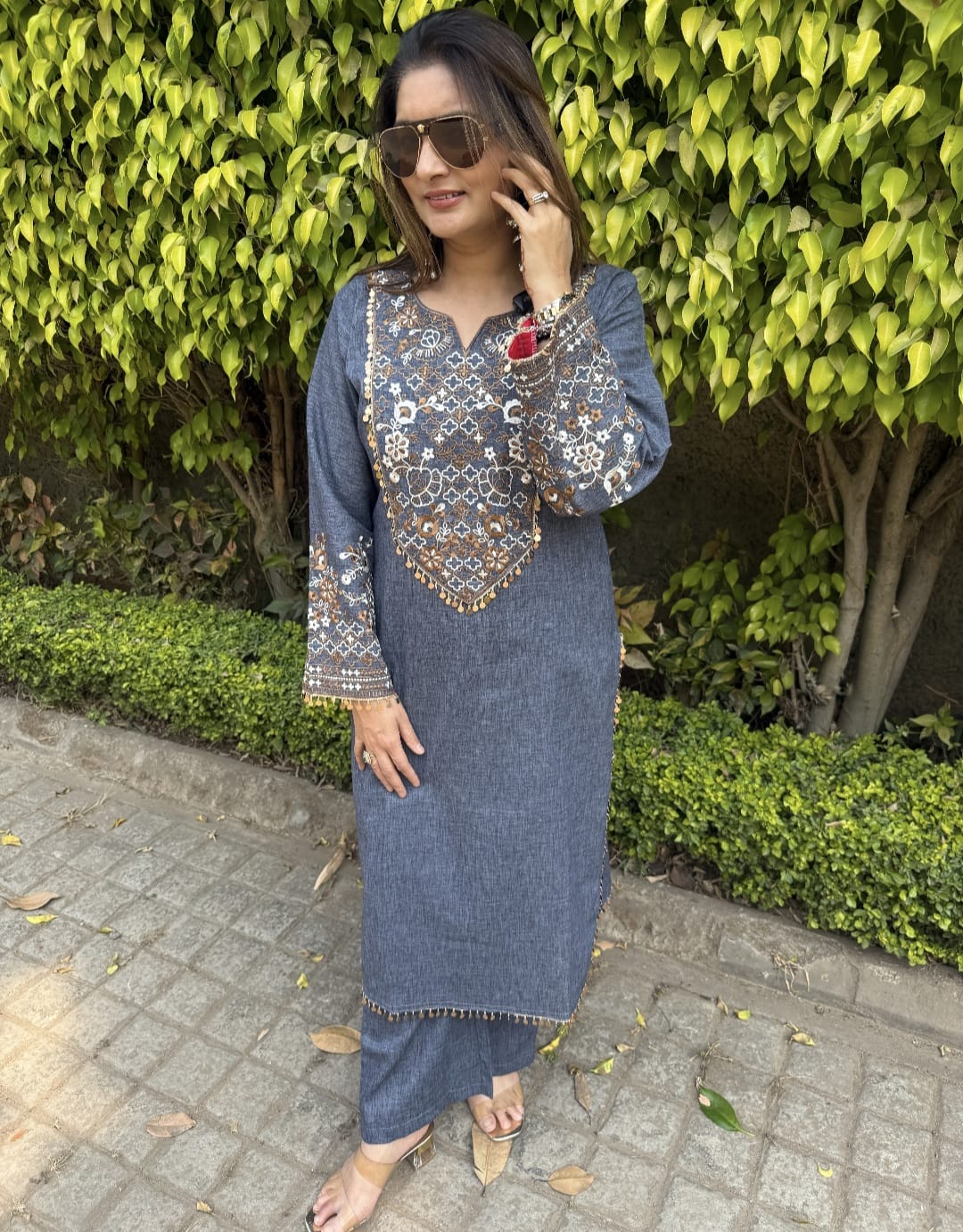 Women's Blue & Black color embroidery coord sets with coin lace (S, M, L)