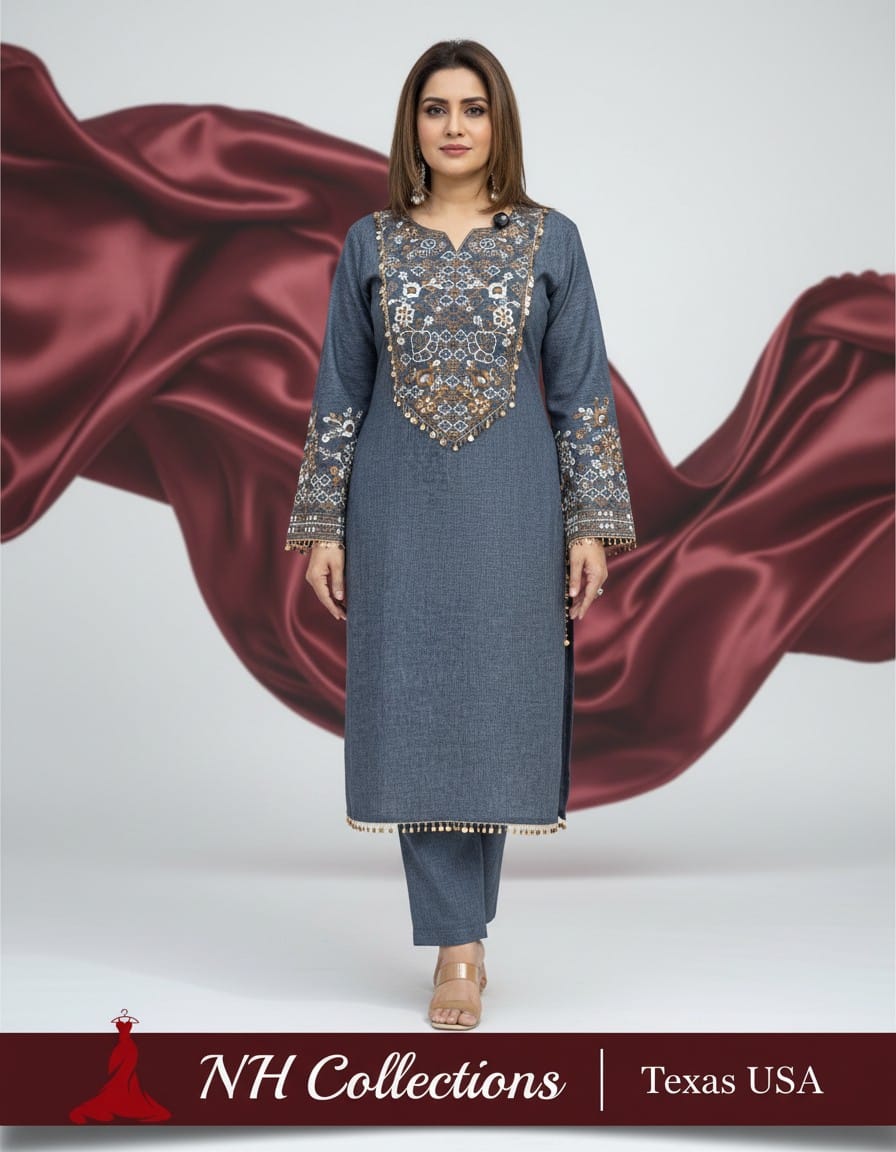 Women's Blue & Black color embroidery coord sets with coin lace (S, M, L)