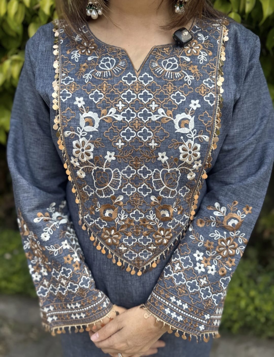 Women's Blue & Black color embroidery coord sets with coin lace (S, M, L)