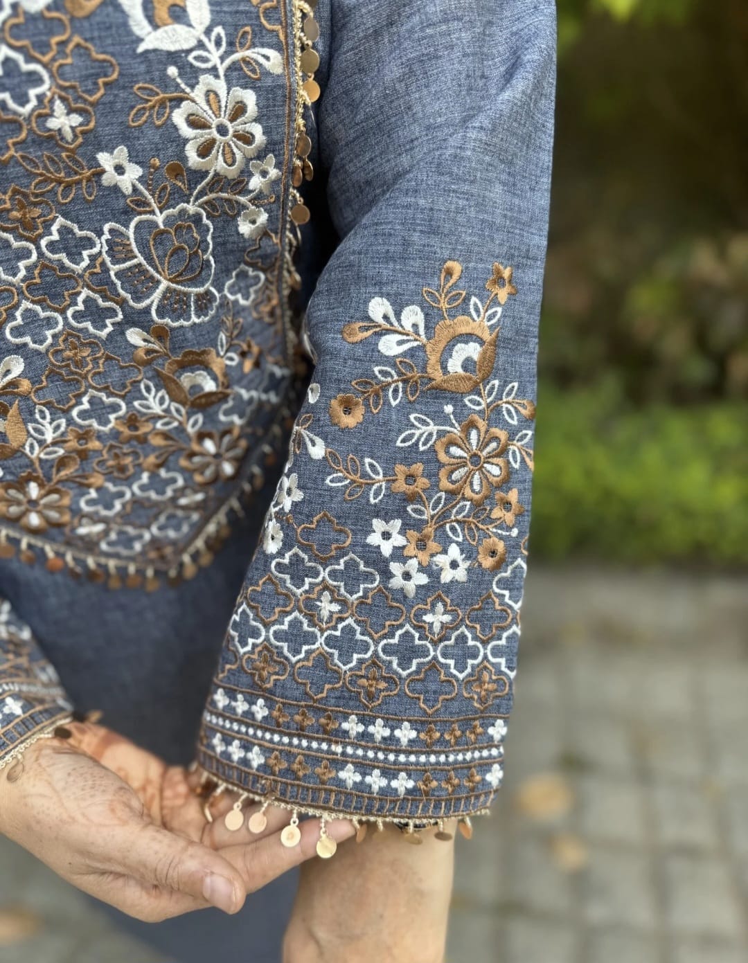 Women's Blue & Black color embroidery coord sets with coin lace (S, M, L)