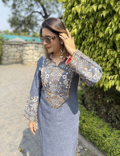 Women's Blue & Black color embroidery coord sets with coin lace (S, M, L)