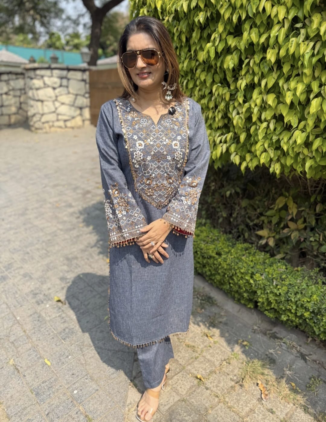 Women's Blue & Black color embroidery coord sets with coin lace (S, M, L)