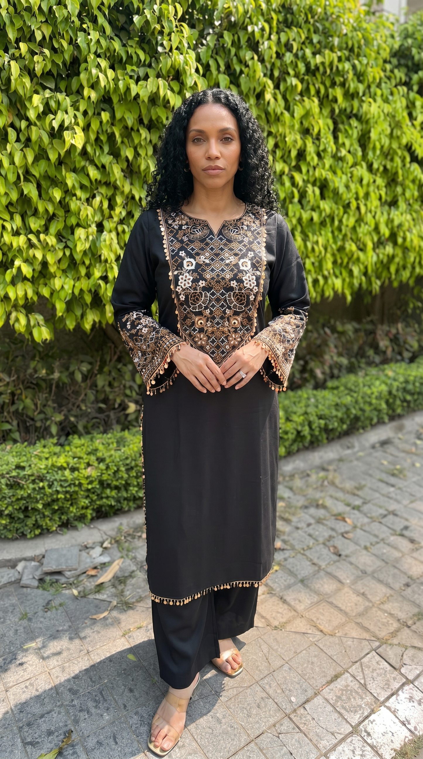 Women's Blue & Black color embroidery coord sets with coin lace (S, M, L)