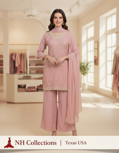 Women's Pink pure georgette pallazo set in L & XL