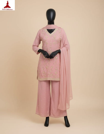 Women's Pink pure georgette pallazo set in L & XL