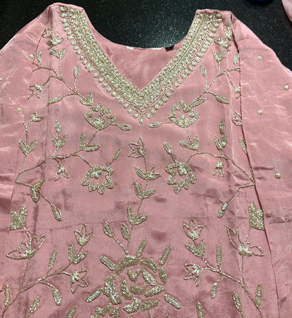Women's Pink pure georgette pallazo set in L & XL