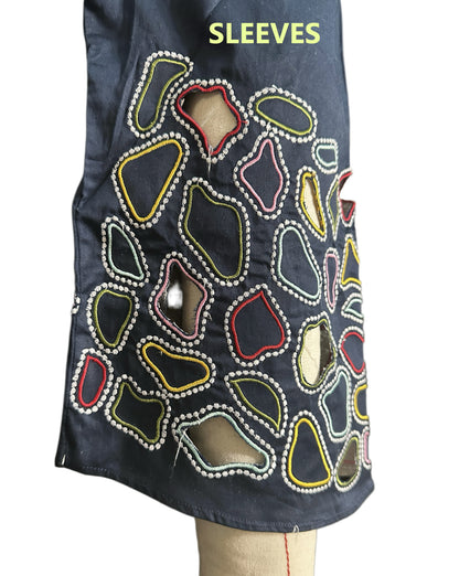 Women's Cotton Silk Aline dress with cutwork sleeves and embroidery in M, XL, 2XL