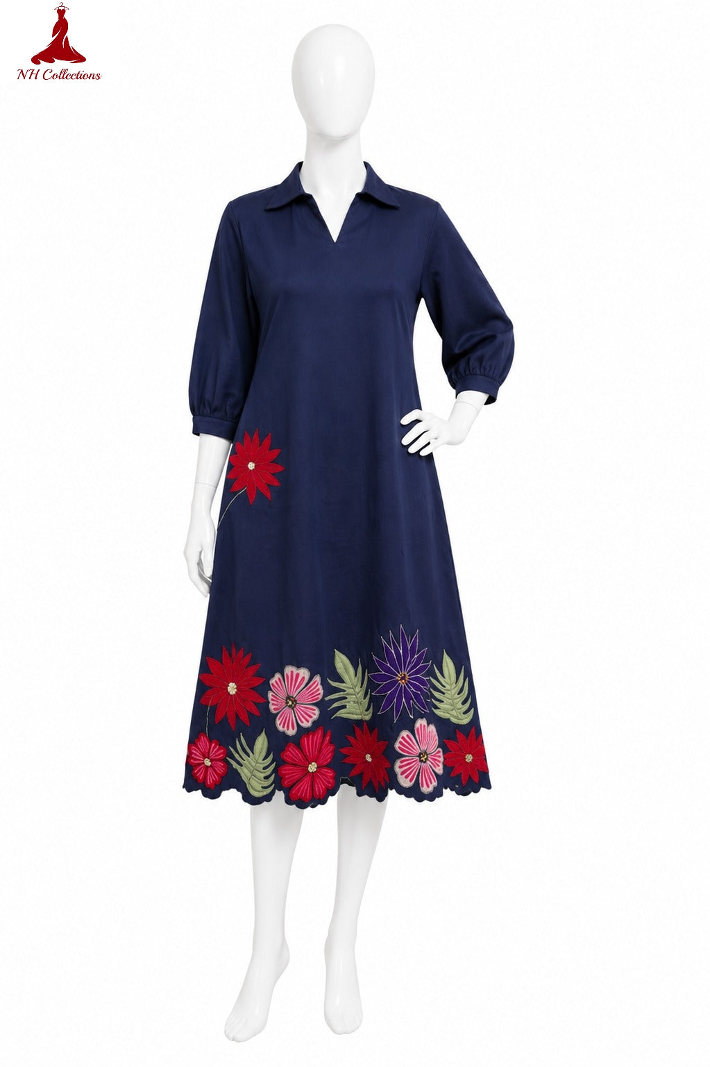 Women's Denim Aline dress with applique work in L and 2XL