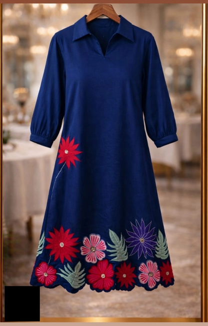 Women's Denim Aline dress with applique work in L and 2XL