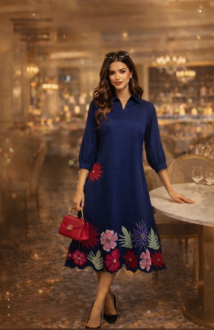 Women's Denim Aline dress with applique work in L and 2XL